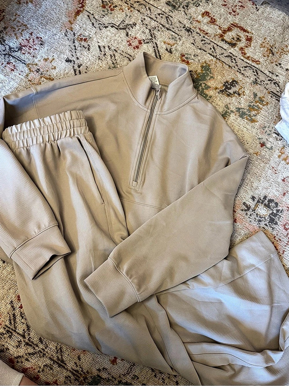 all in motion ribbed beige set